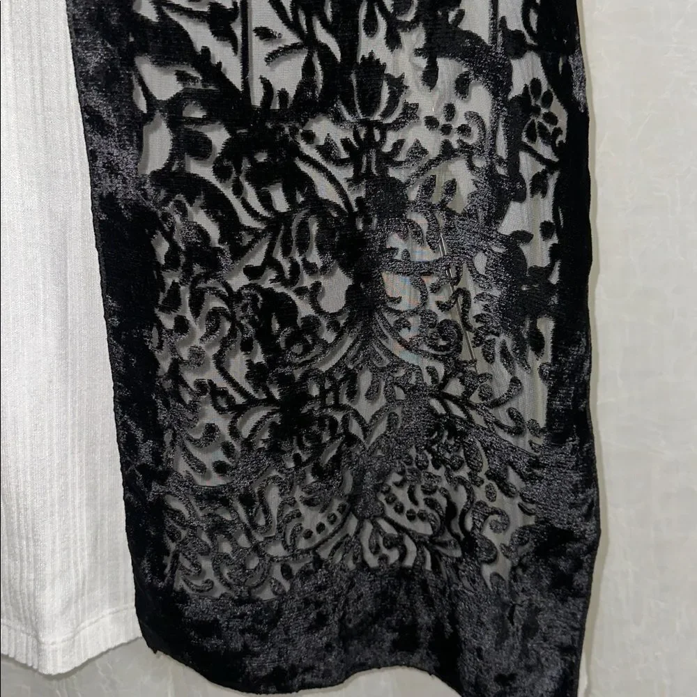 Vintage Korean Velour Black Floral Sheer Elegant Scarf